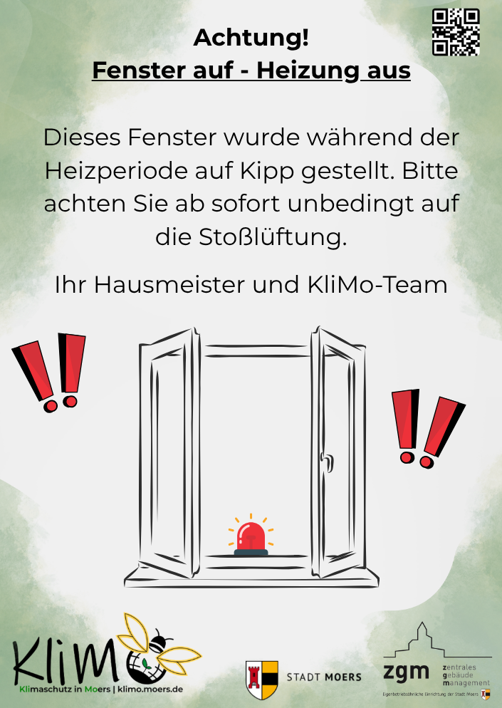 Hinweis-Schild "Achtung! Fenster auf - Heizung aus"